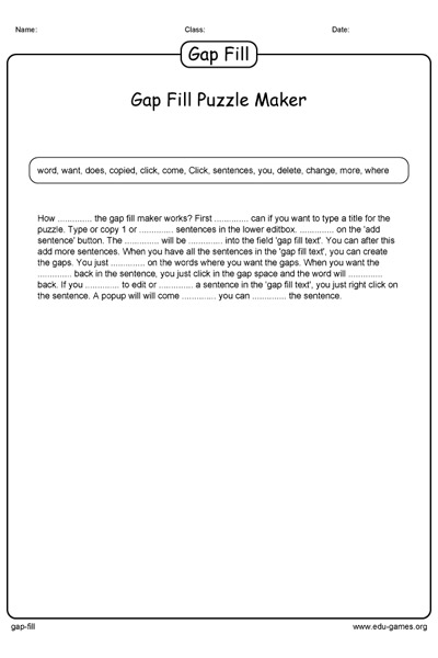 Gap Fill Maker - Free Printable Worksheets