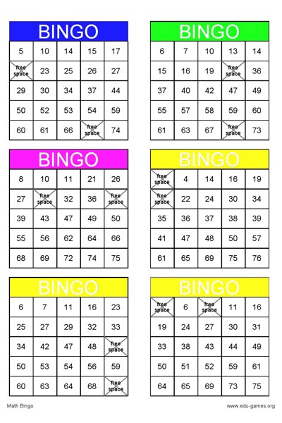 Math Bingo | Free Printable Worksheets