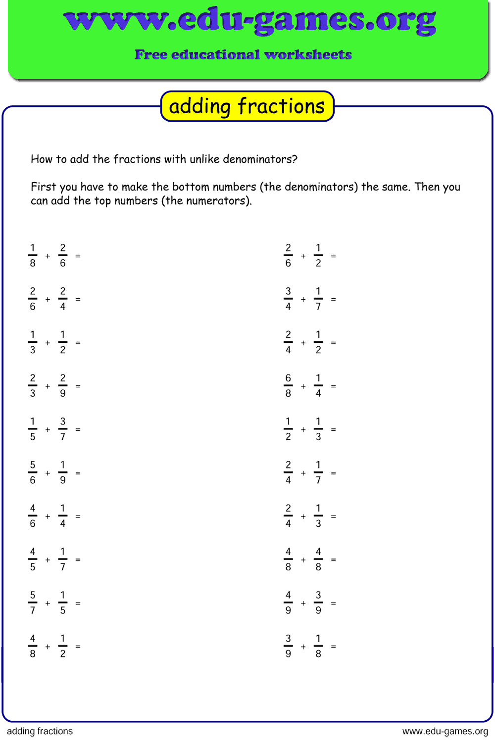 problems solving in adding fractions