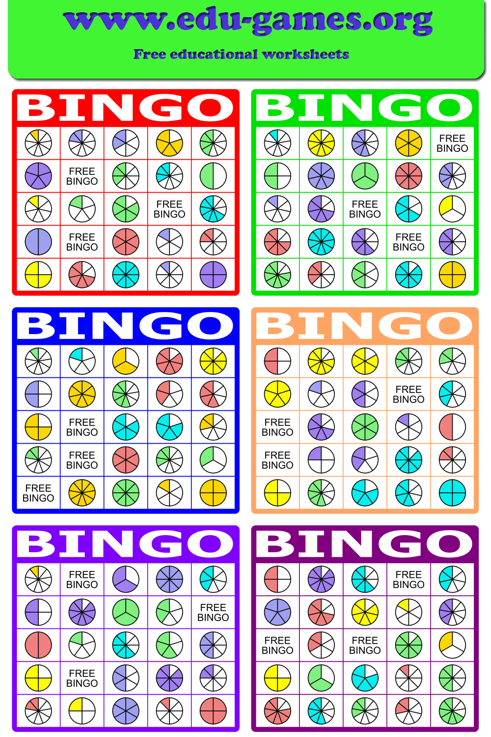 Free Printable Fraction Bingo Cards