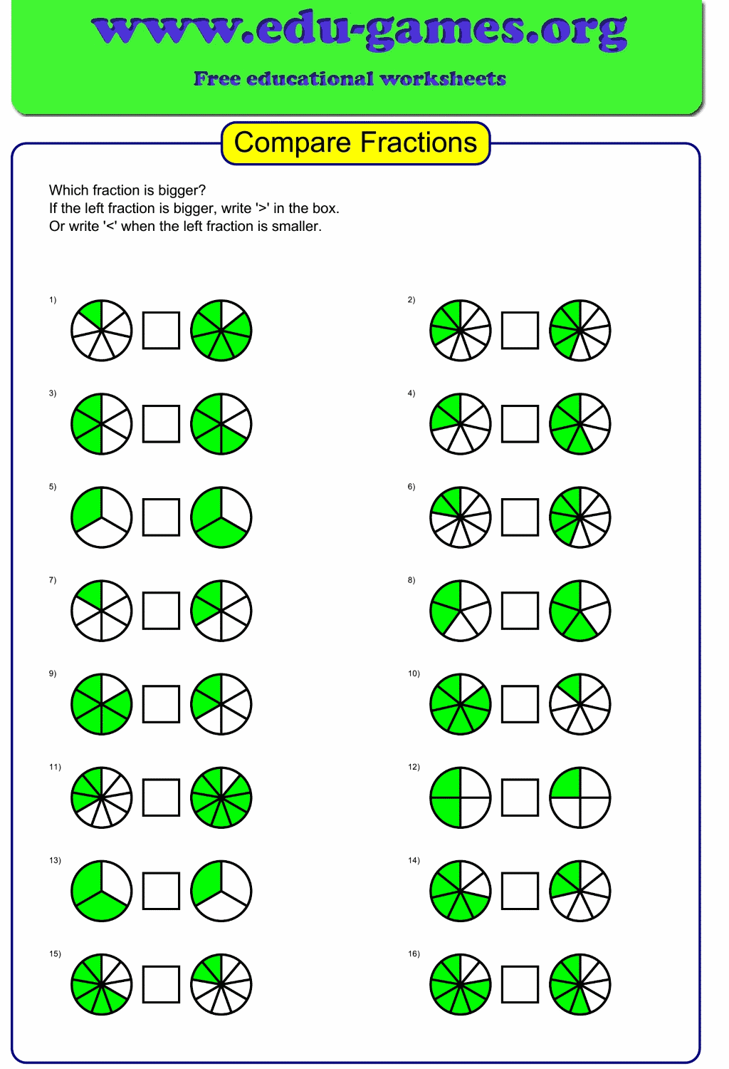 compare graphical fractions worksheet free printable worksheets