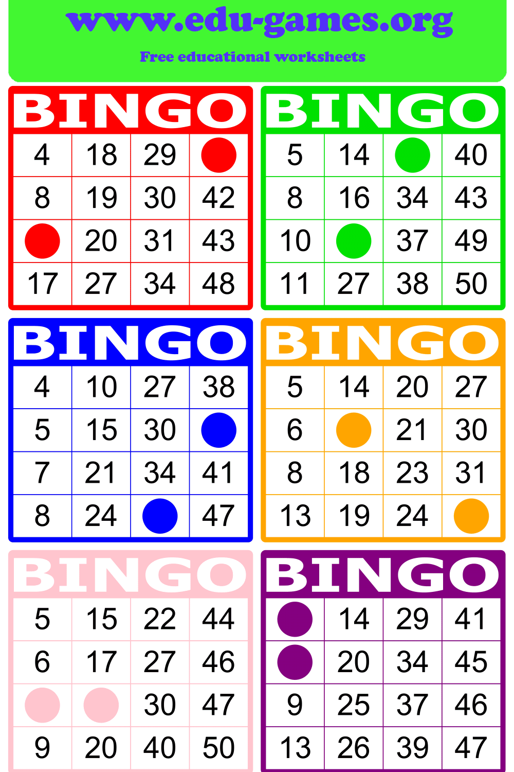 Math Bingo | Free Printable PDF Math Bingo Cards