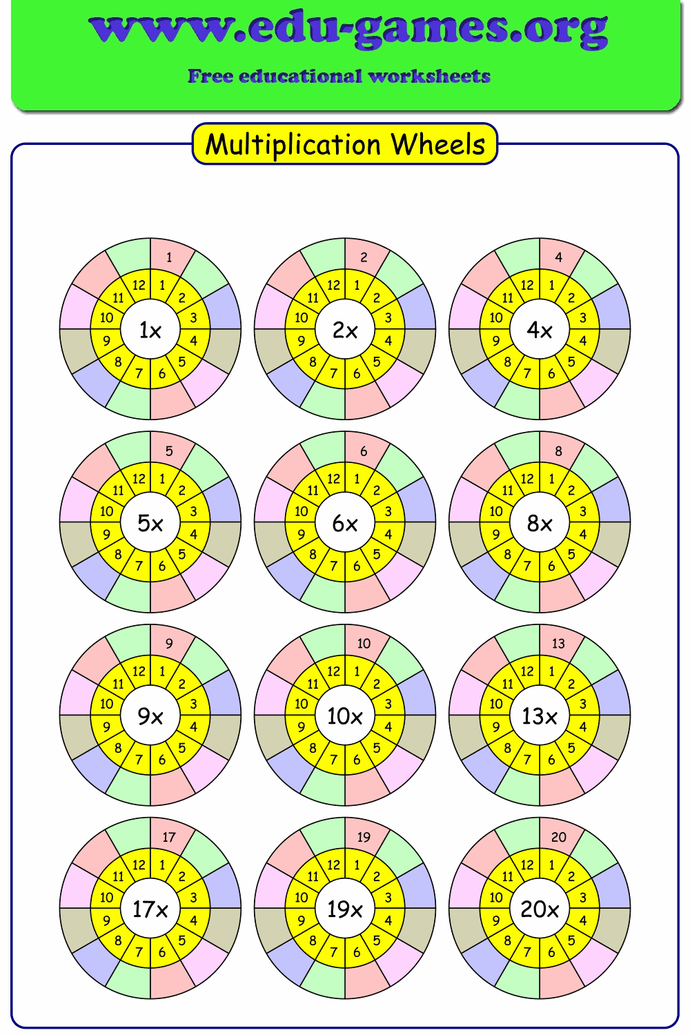 Multiplication wheels | free printable worksheet makers