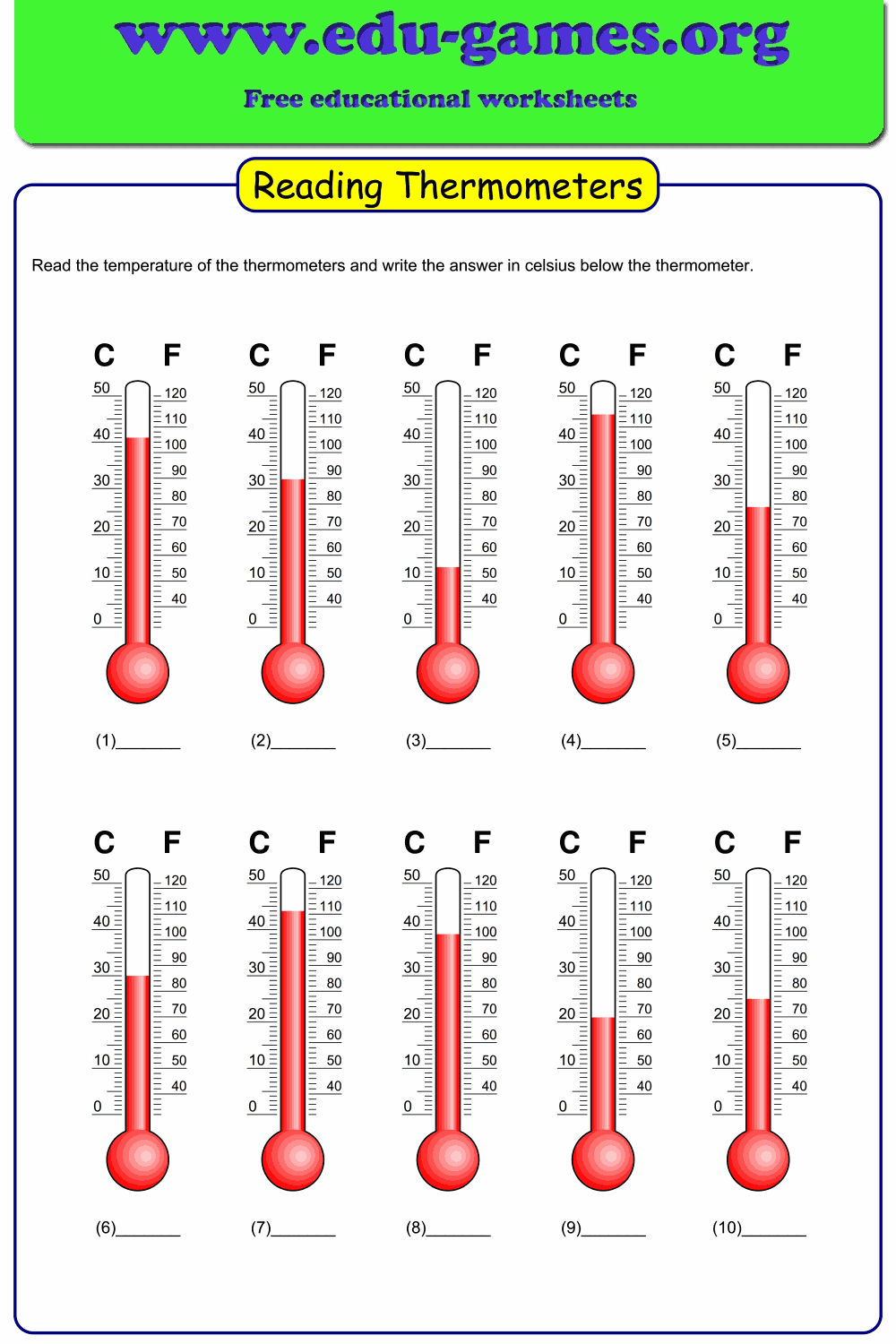 Reading thermometers worksheet With Regard To Reading A Thermometer Worksheet