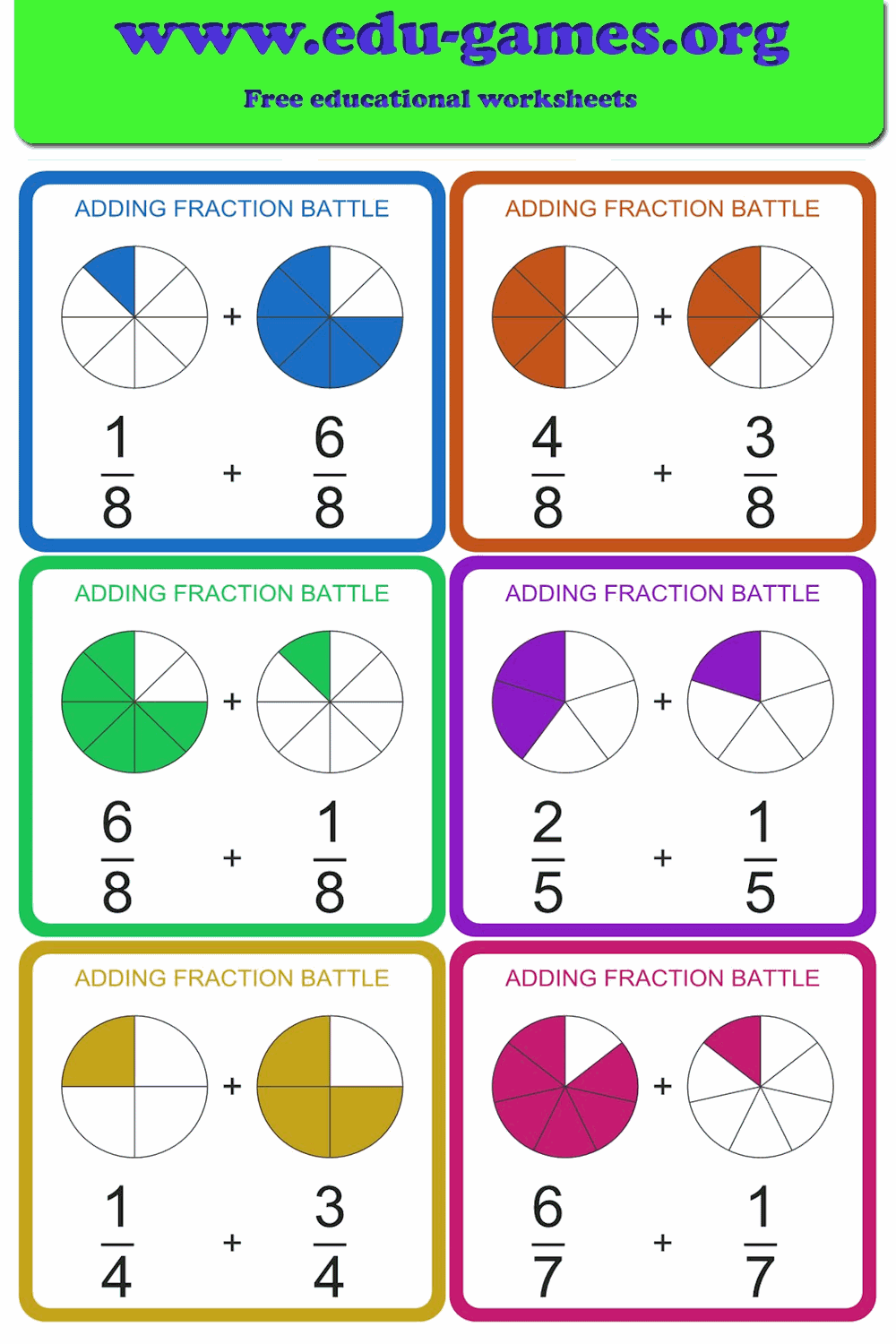 Adding Fraction Battle | Printable Adding Fractions Card Game