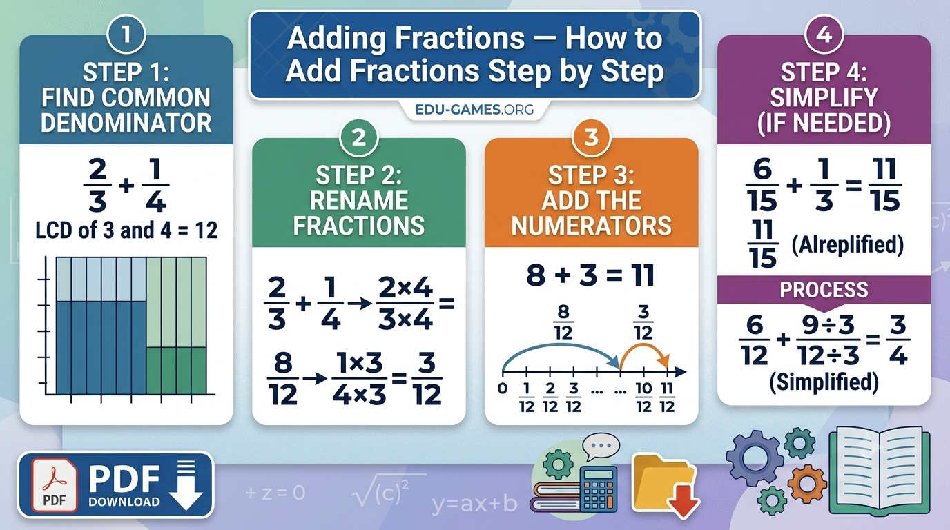 Adding Fractions — How to Add Fractions Step by Step & Free Printable ...
