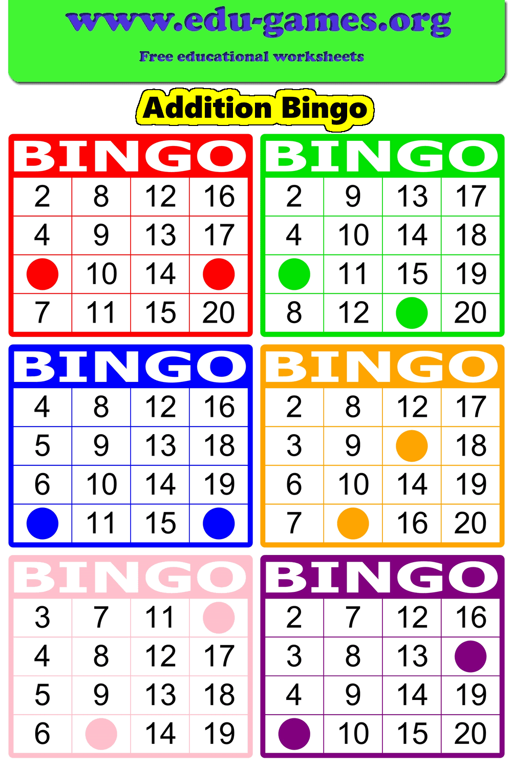 Free Addition Bingo Card Generator | Printable PDFs for Small Groups