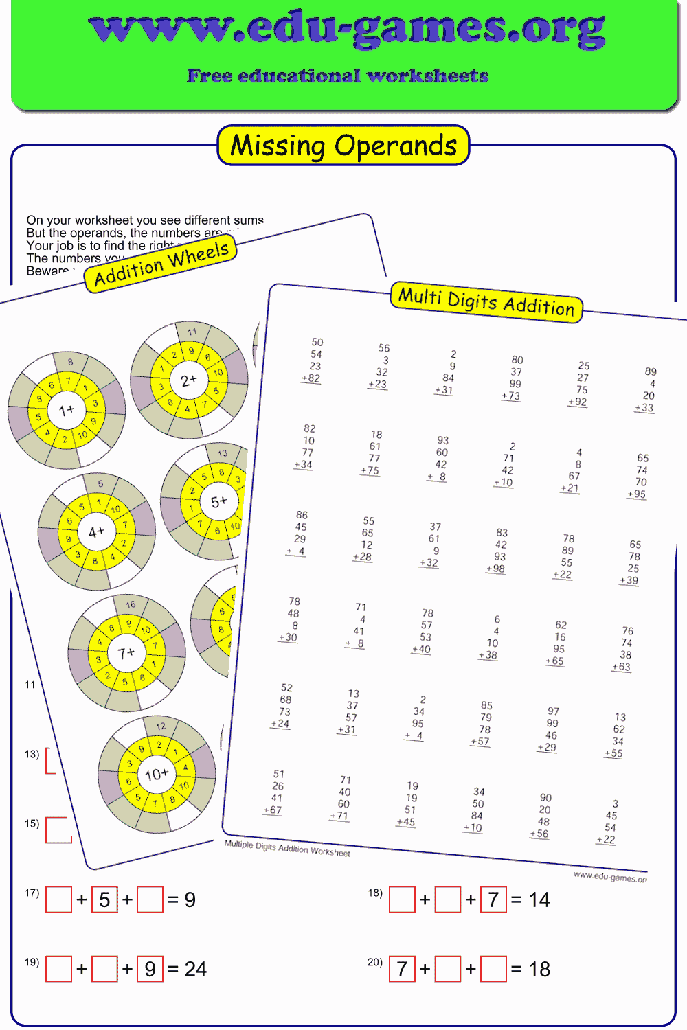 Free Printable Addition Worksheets — PDF Generator with Answer Keys