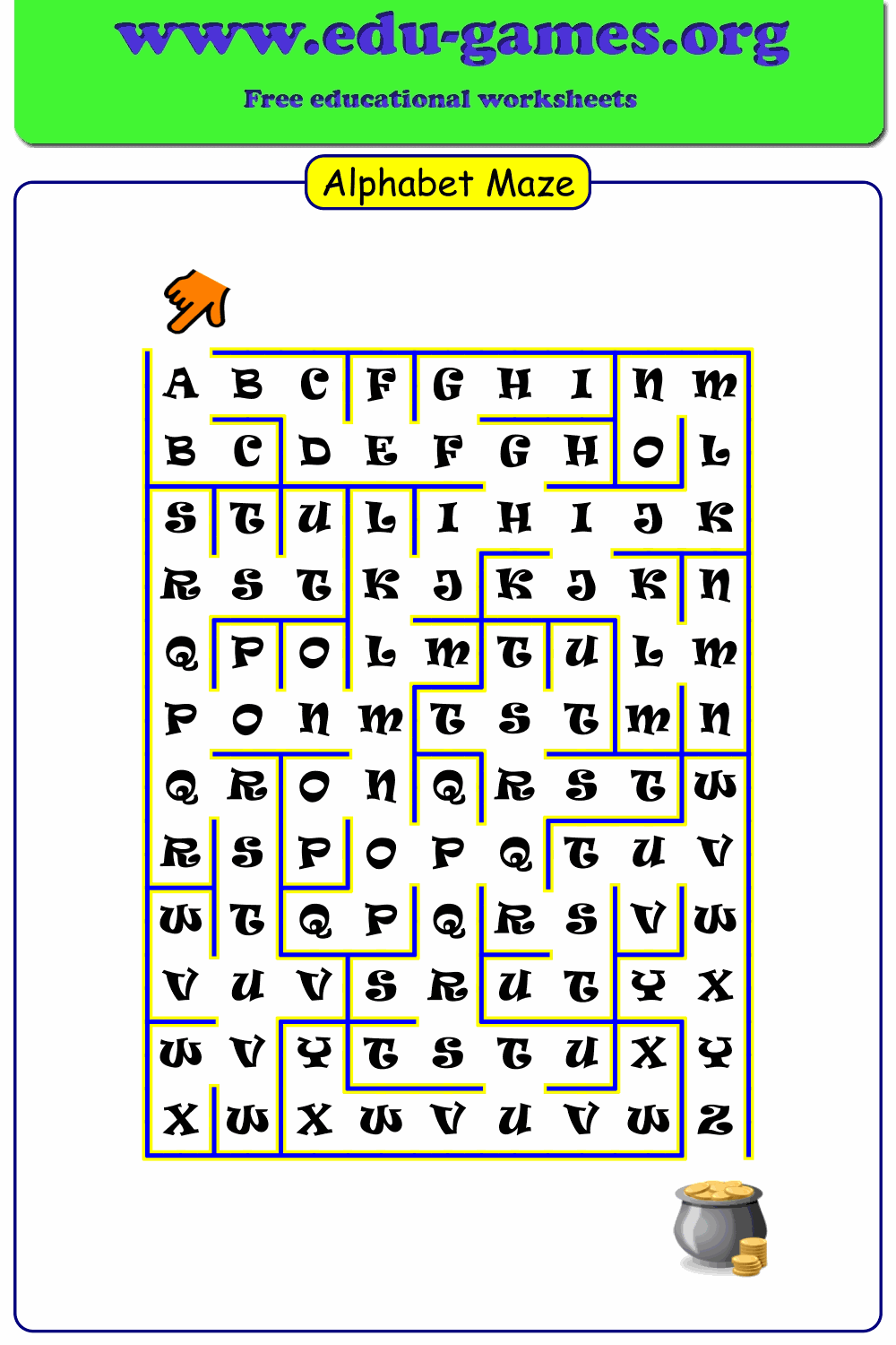 Free Printable Alphabet Maze Worksheet Generator