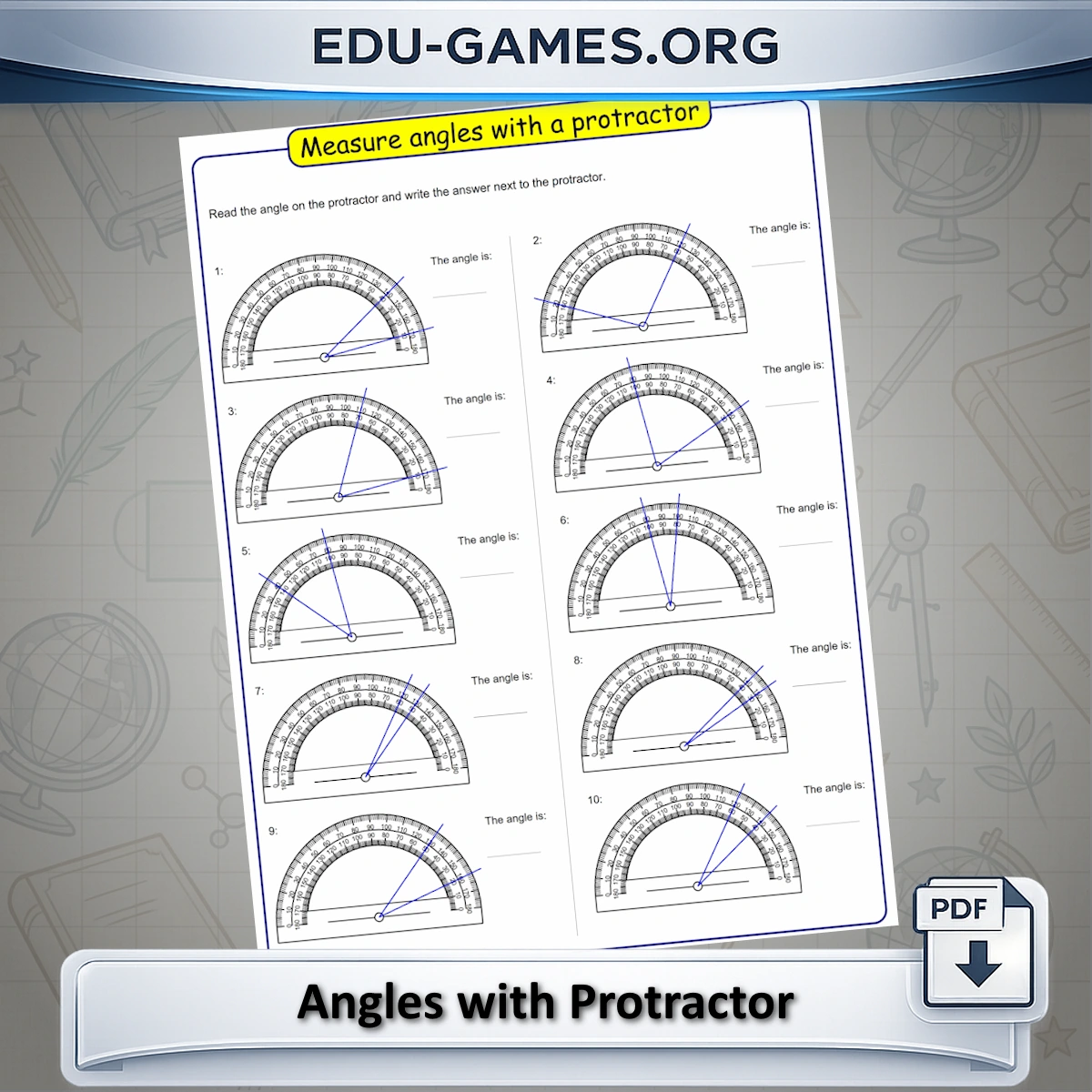 Free printable measuring angles with a protractor worksheet generator