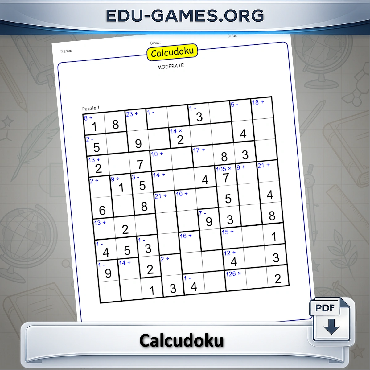 Free printable calcudoku puzzle generator — 6×6 and 9×9 grids