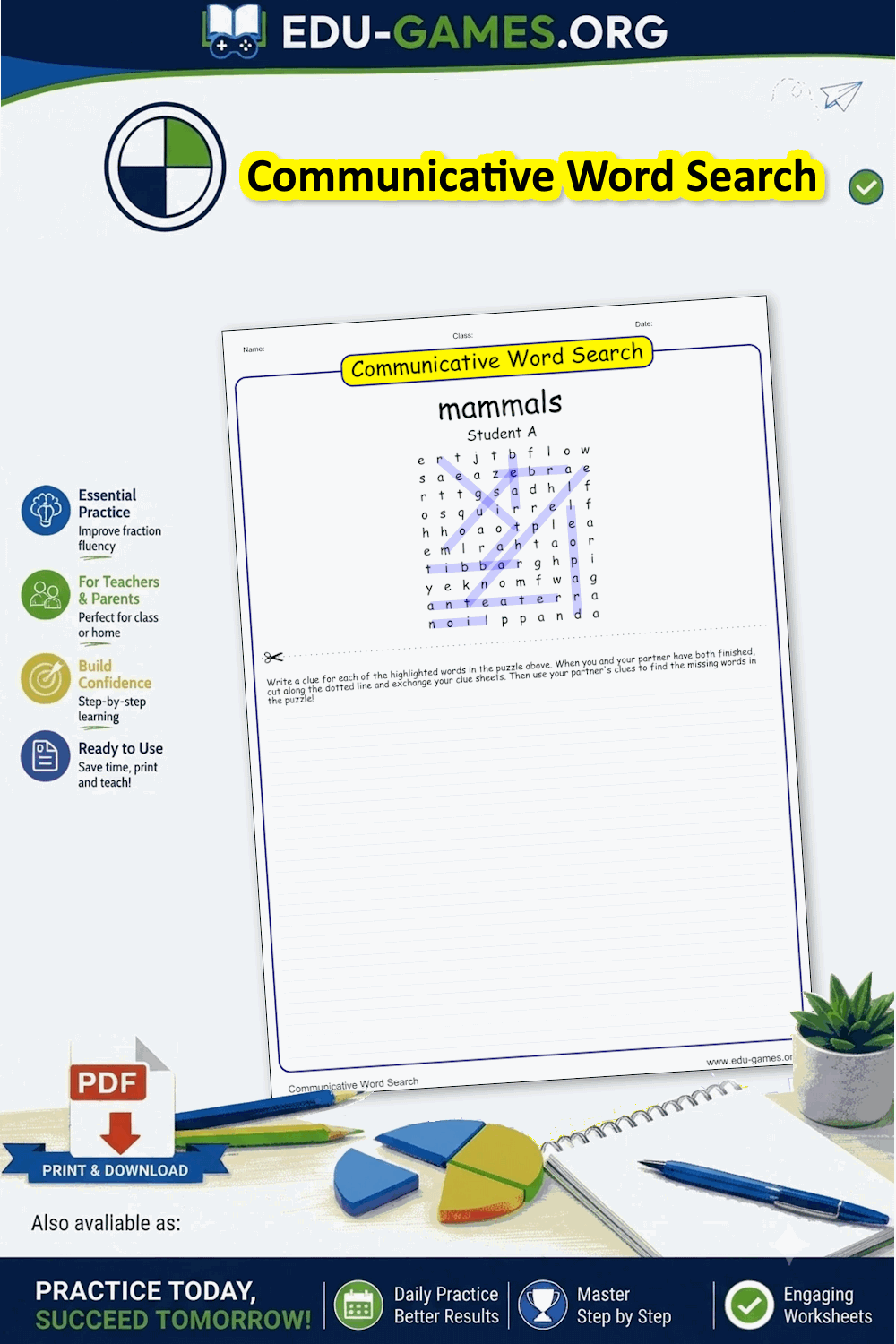 Communicative Word Search – Free Printable Pair Activity