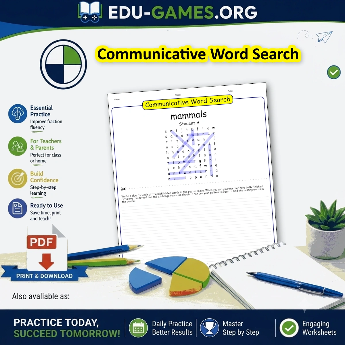 Communicative word search pair activity — printable worksheet for two students