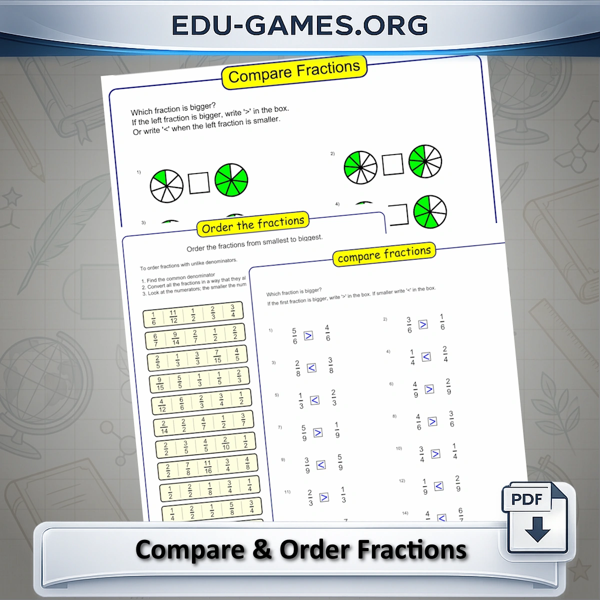 Free comparing and ordering fractions worksheet generators