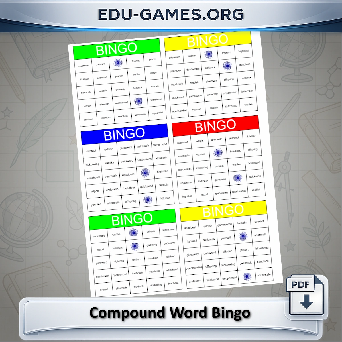 Free printable compound word bingo card maker