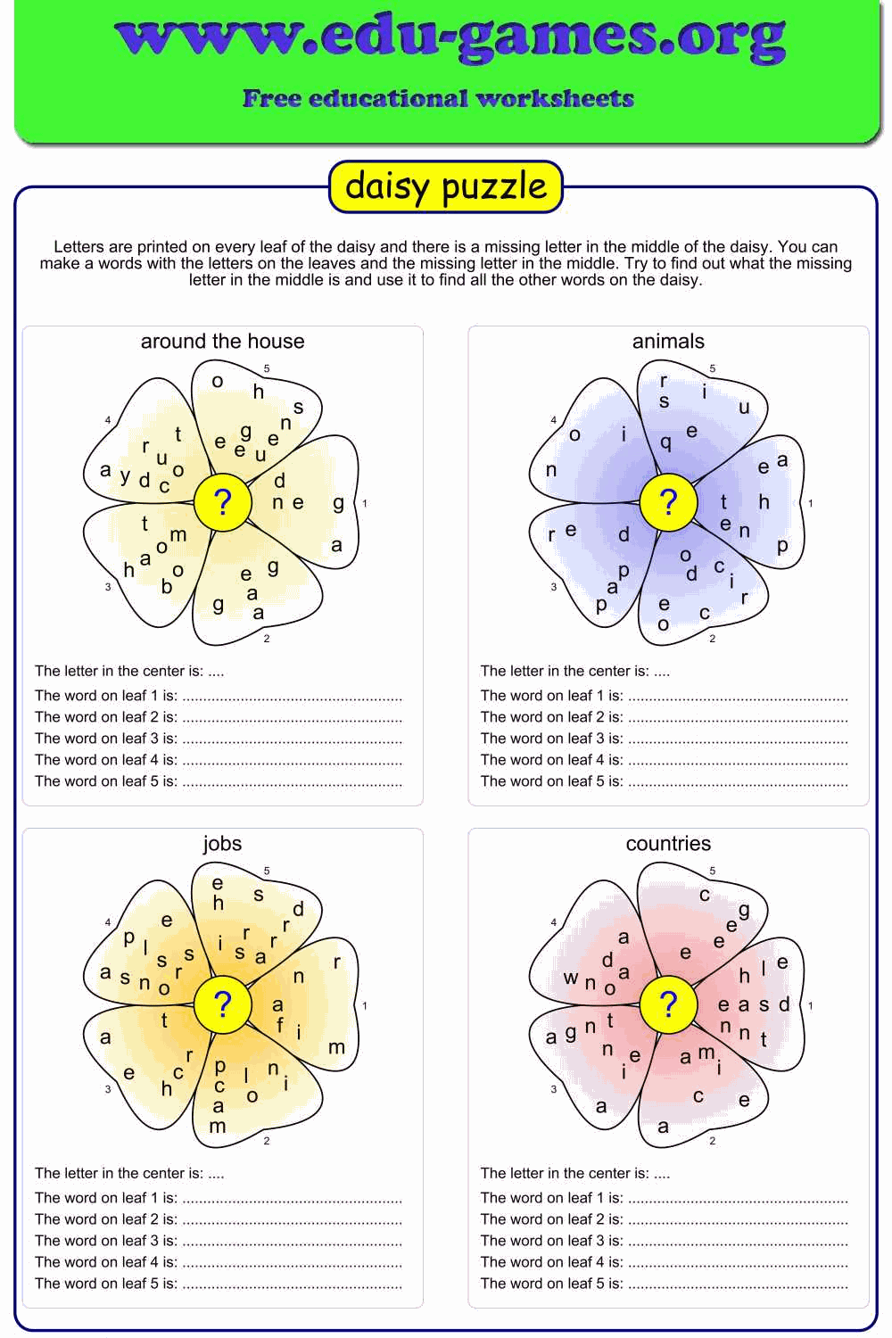 Free Missing Letter Daisy Puzzle Maker