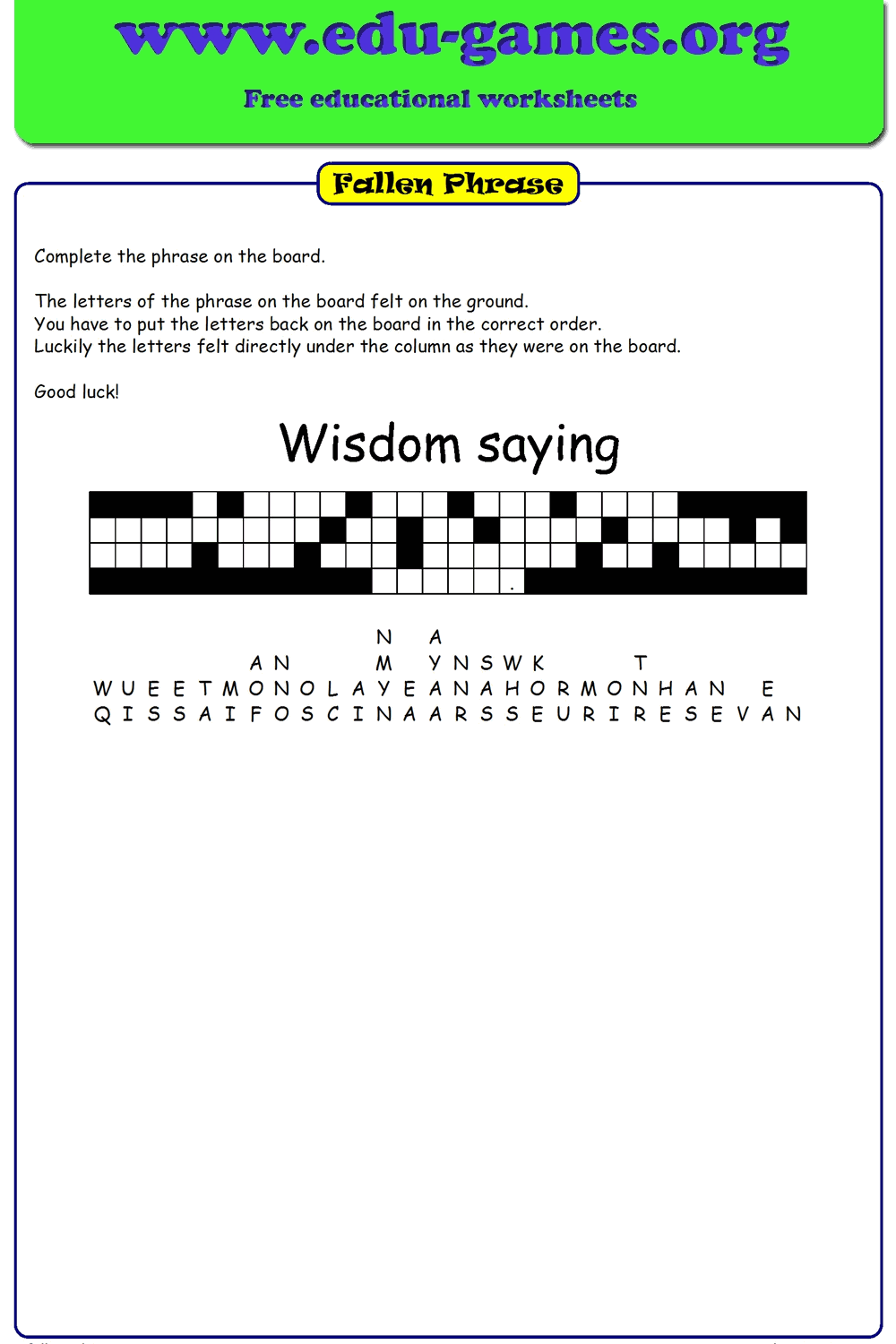 Free Printable Fallen Phrase Puzzle Maker