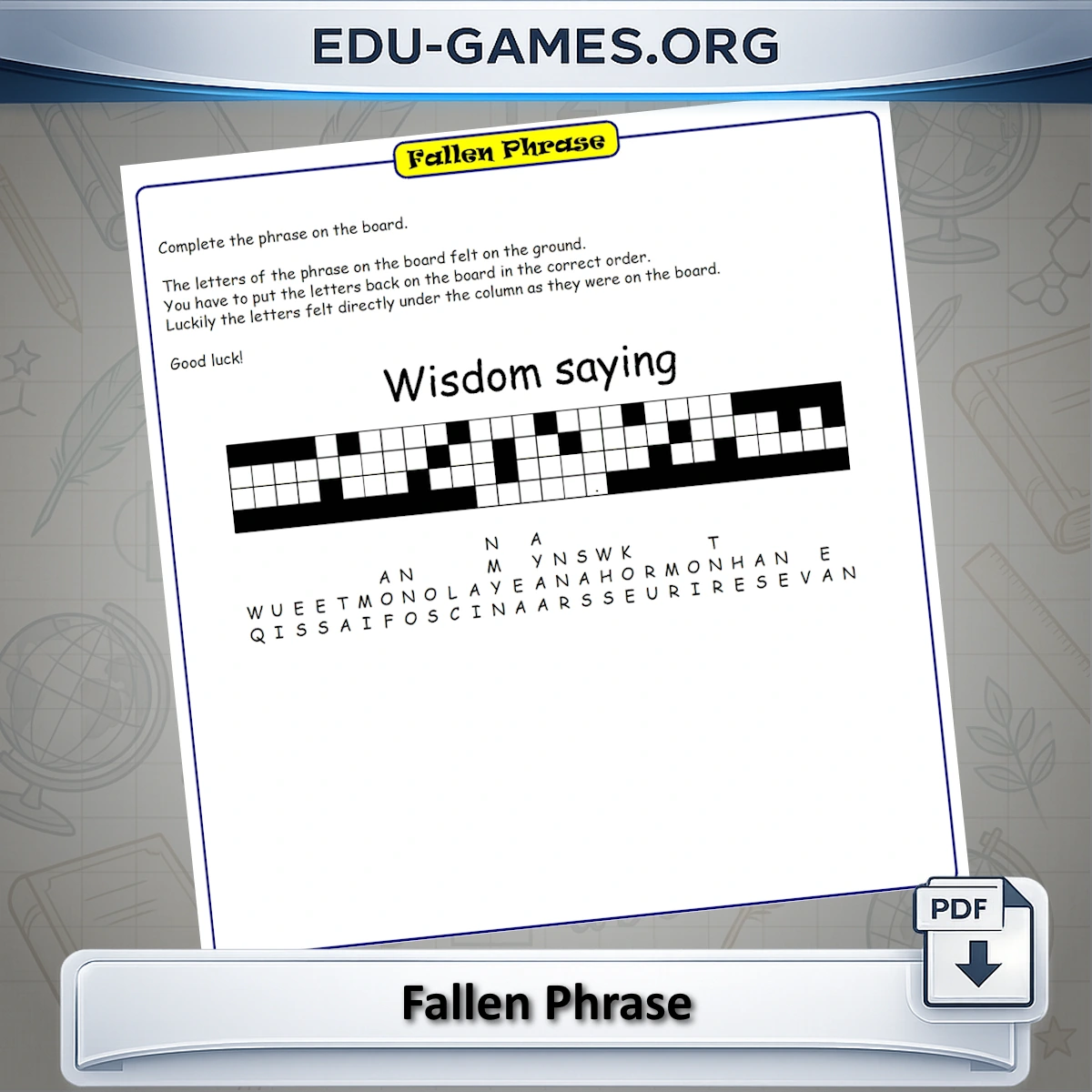 Free printable fallen phrase puzzle maker