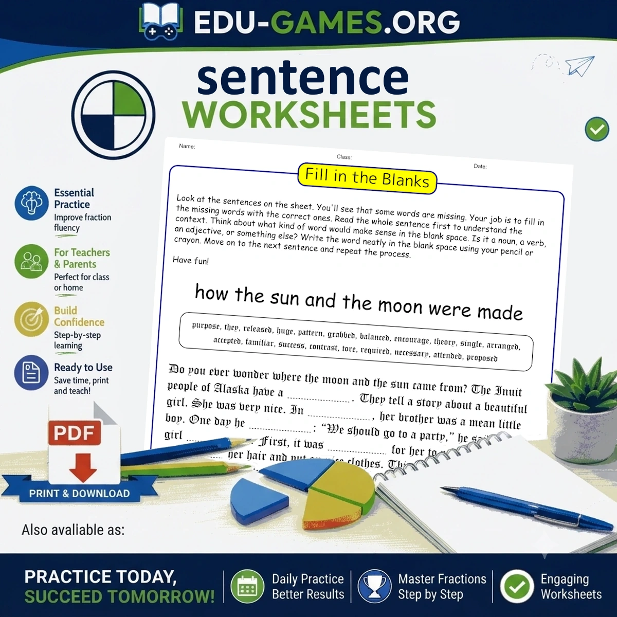 Free fill in the blanks worksheet generator — create printable exercises for any subject
