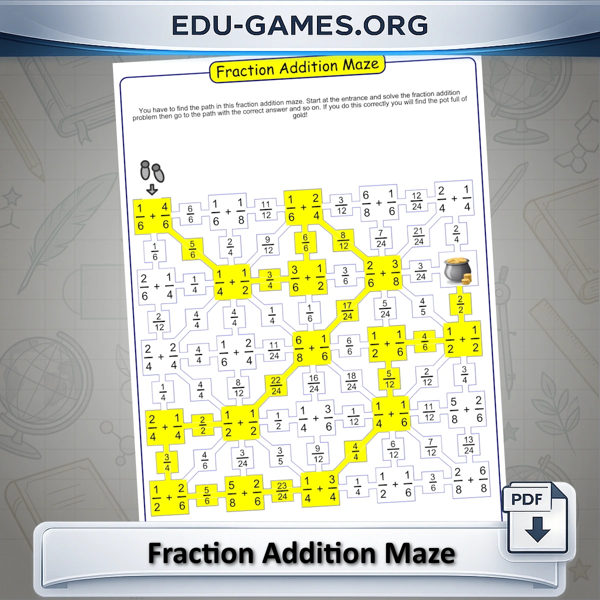 Free printable fraction addition maze worksheet generator