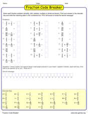 Solve the fraction operations to crack the code worksheet
