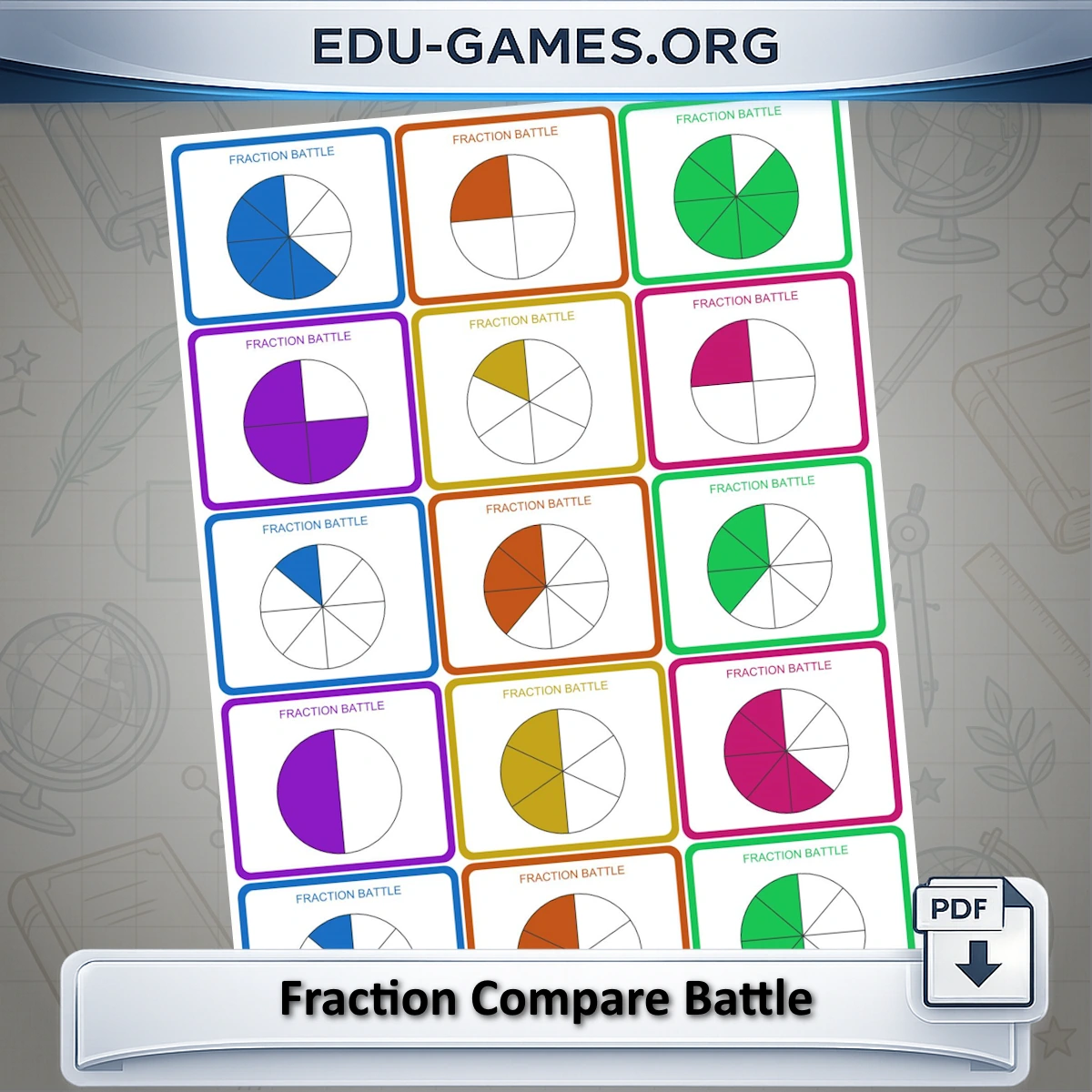 Printable fraction battle card game