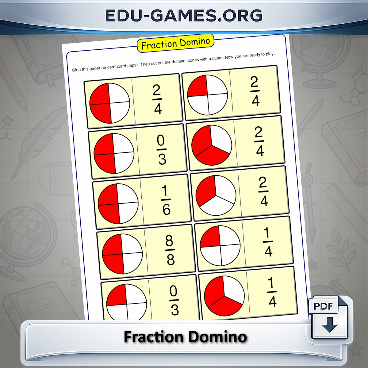 Free printable fraction domino game worksheet maker