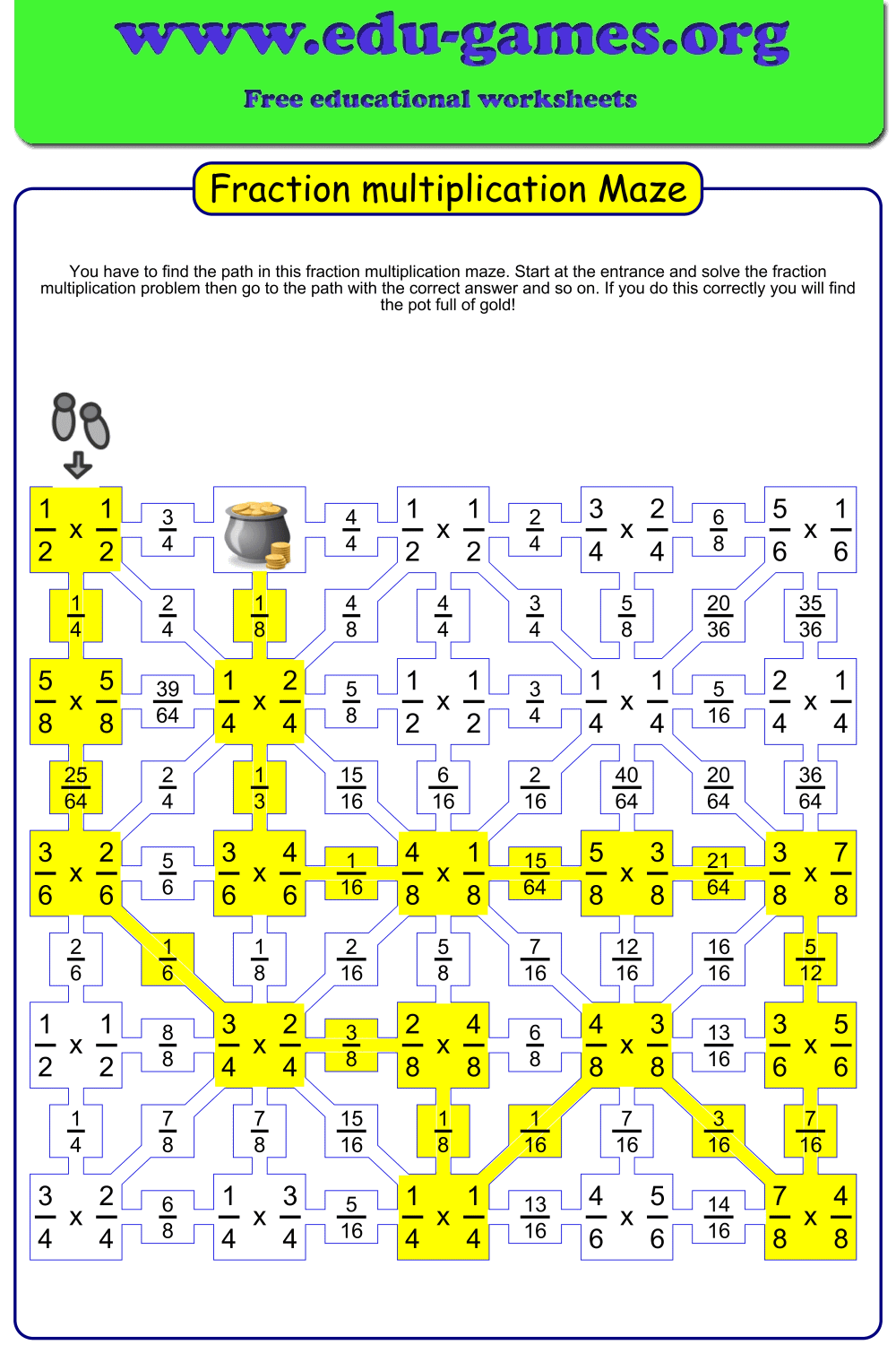 Multiplication Fractions Maze Worksheet Maker — Free Printable PDF