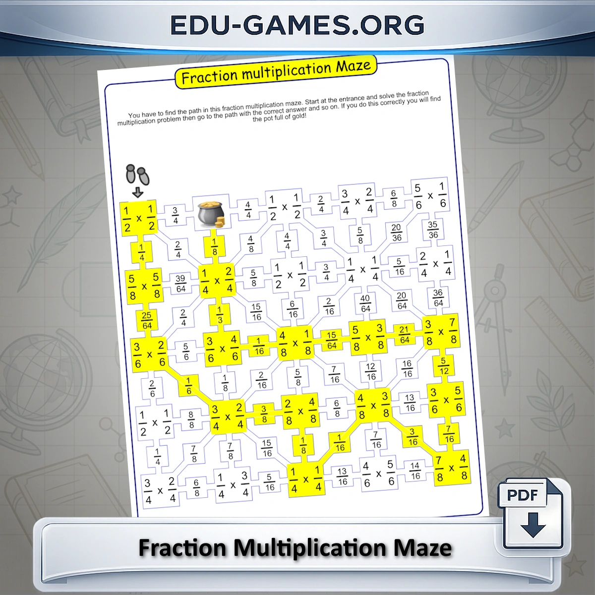 Free printable fraction multiplication maze worksheet maker