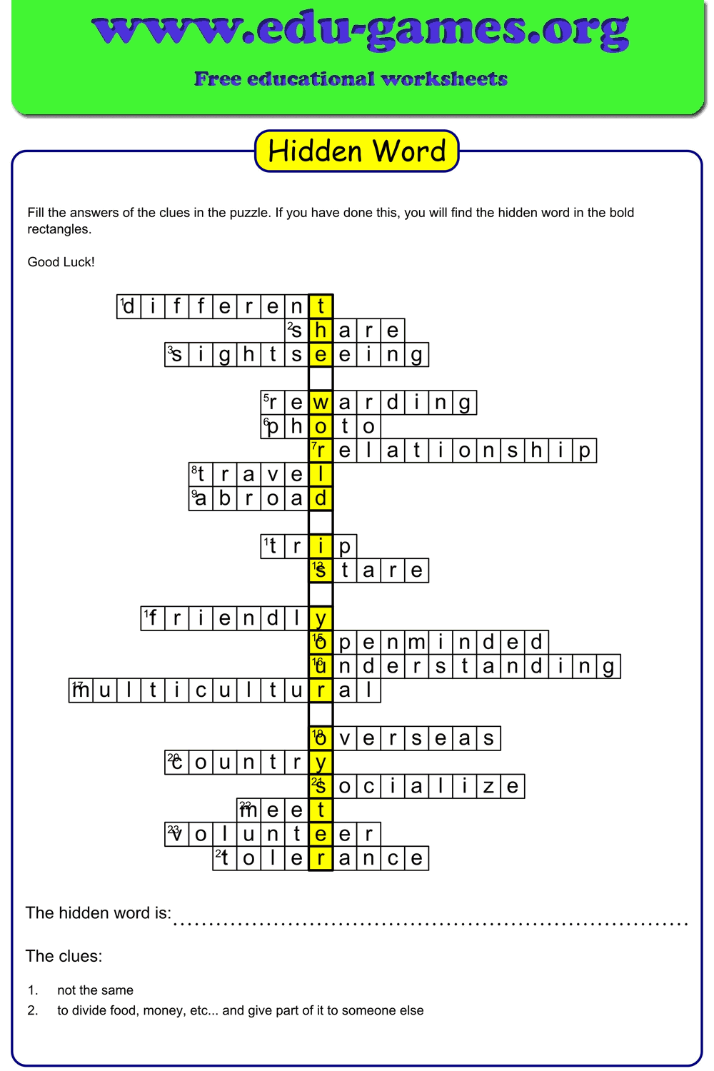 Free Hidden Word Puzzle Maker — Printable Worksheet Generator | Edu-Games