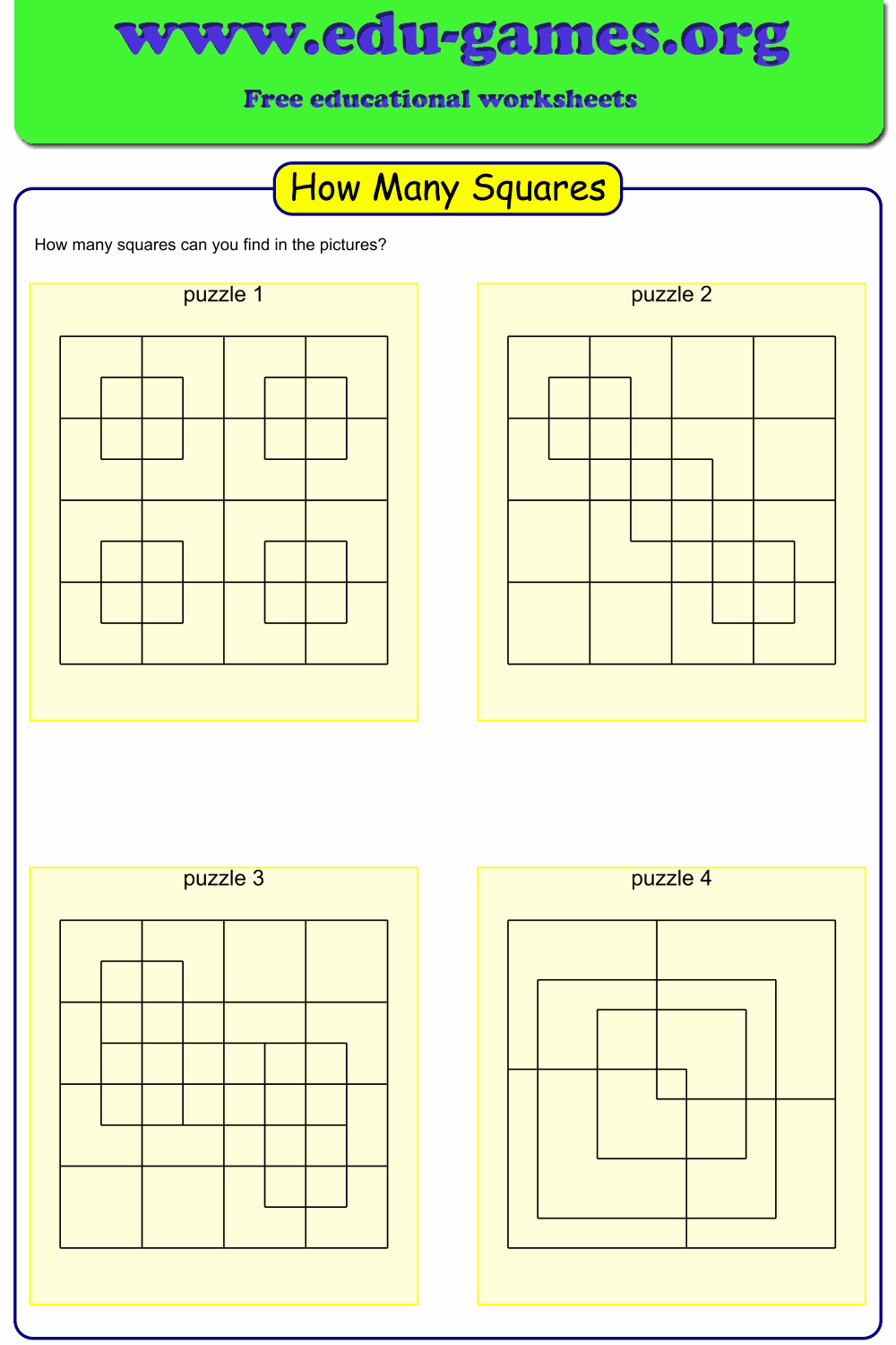How Many Squares Worksheet Maker