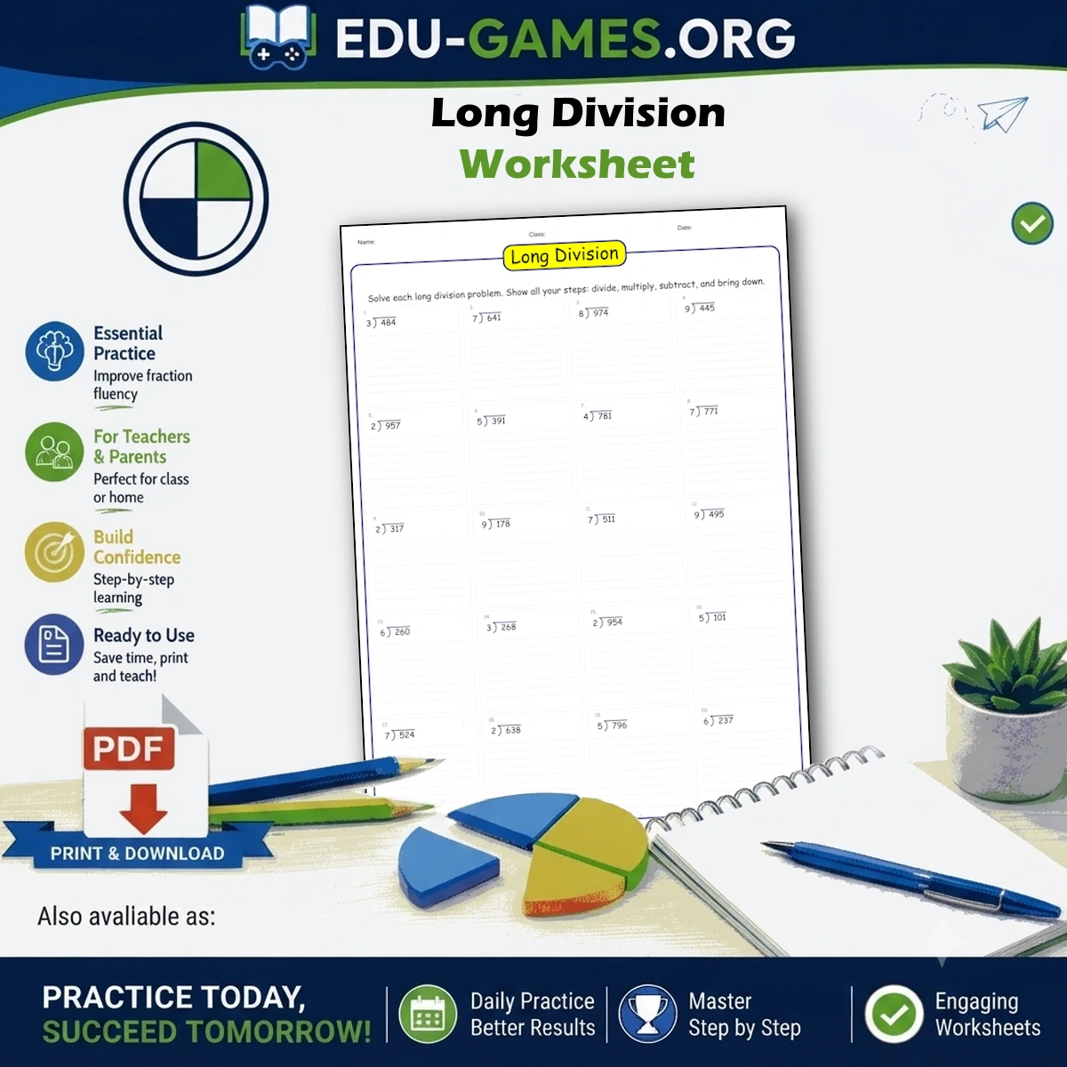 Free printable long division worksheet generator