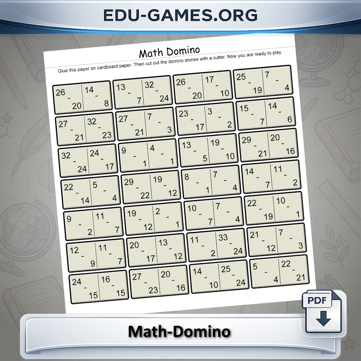 Free printable math domino worksheet generator