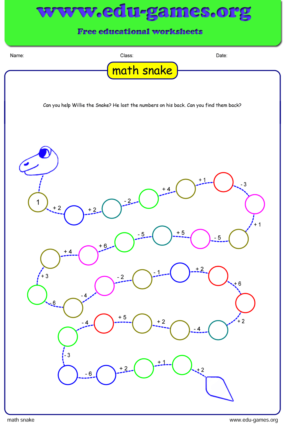 Math Snake Puzzle Generator | Free Printable PDF, No Login