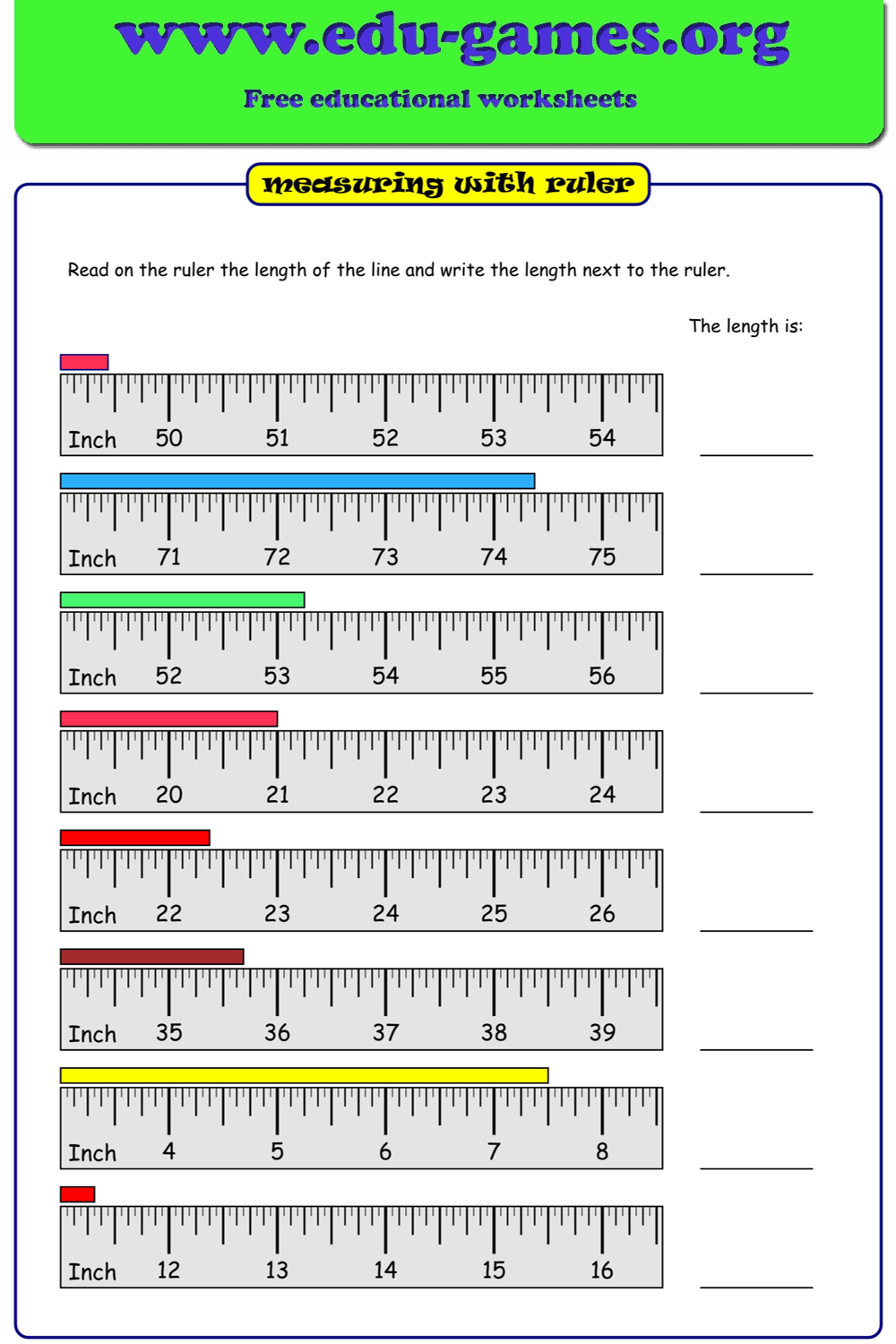 Ruler Measurement Worksheet