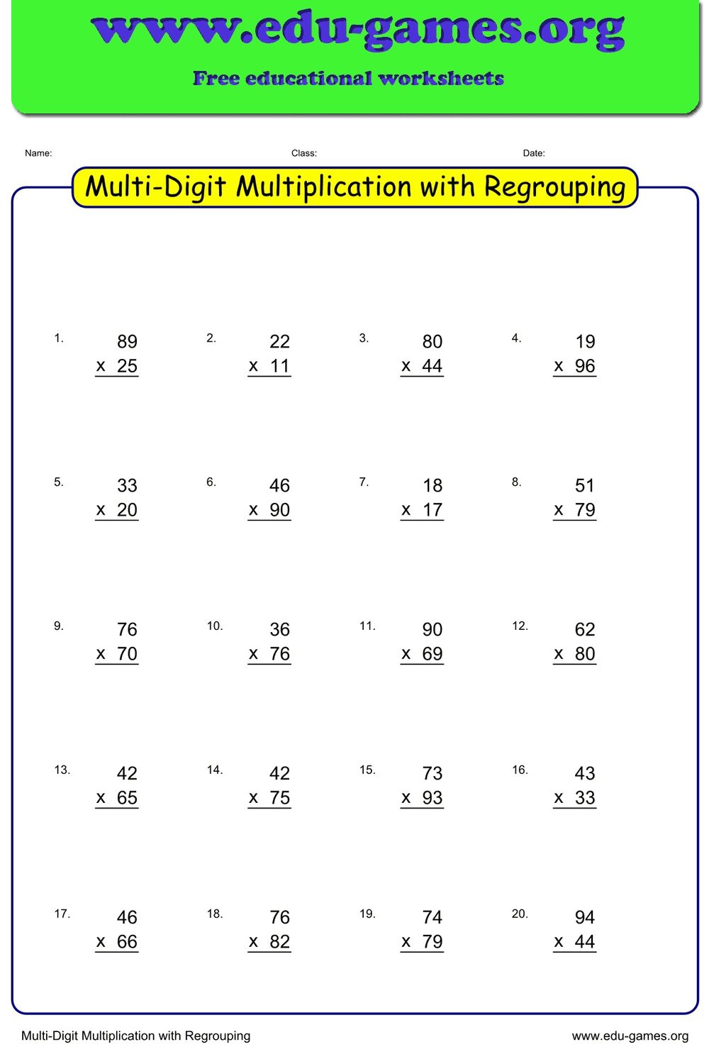 Multi-Digit Multiplication with Regrouping Worksheets | Free Printable