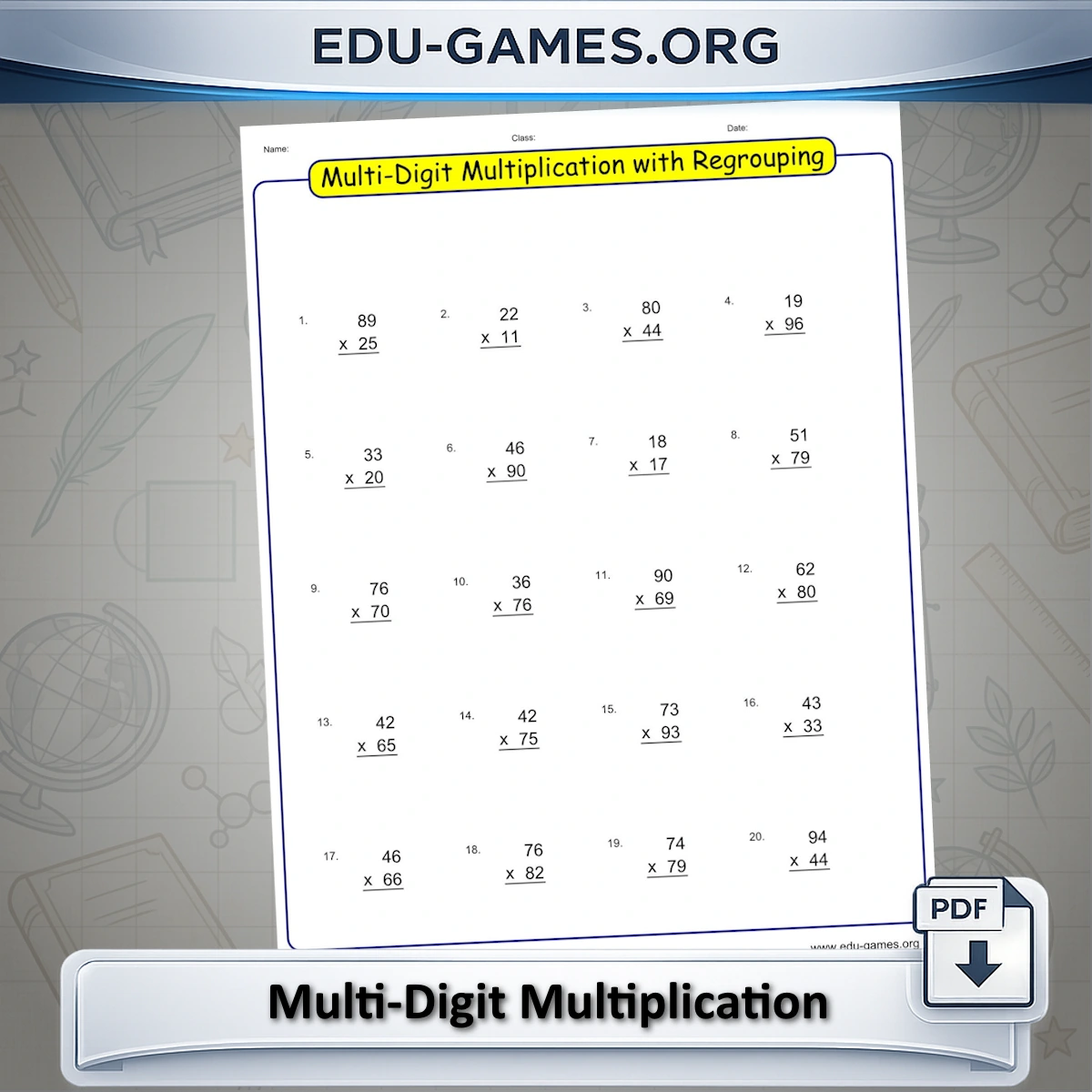 Free printable multi-digit multiplication with regrouping worksheet generator