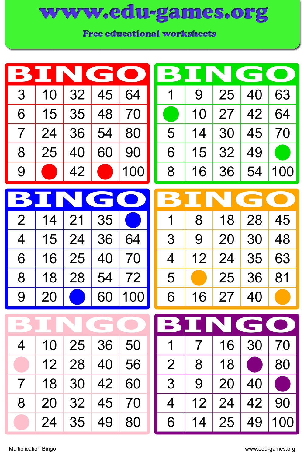 Free Multiplication Bingo Card Generator | Printable PDFs for Small Groups