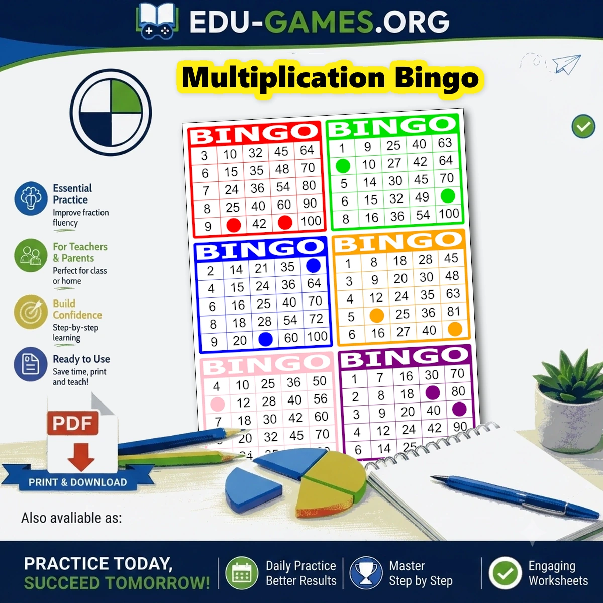 Free printable multiplication bingo card generator
