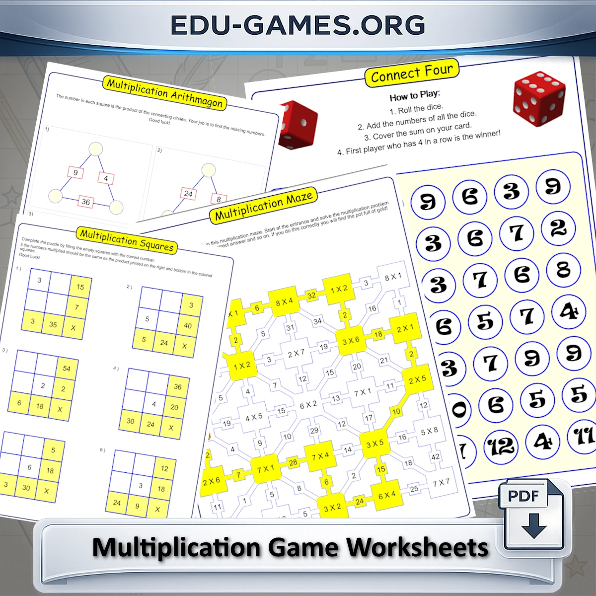Free printable multiplication puzzle games and activity sheets for classroom use