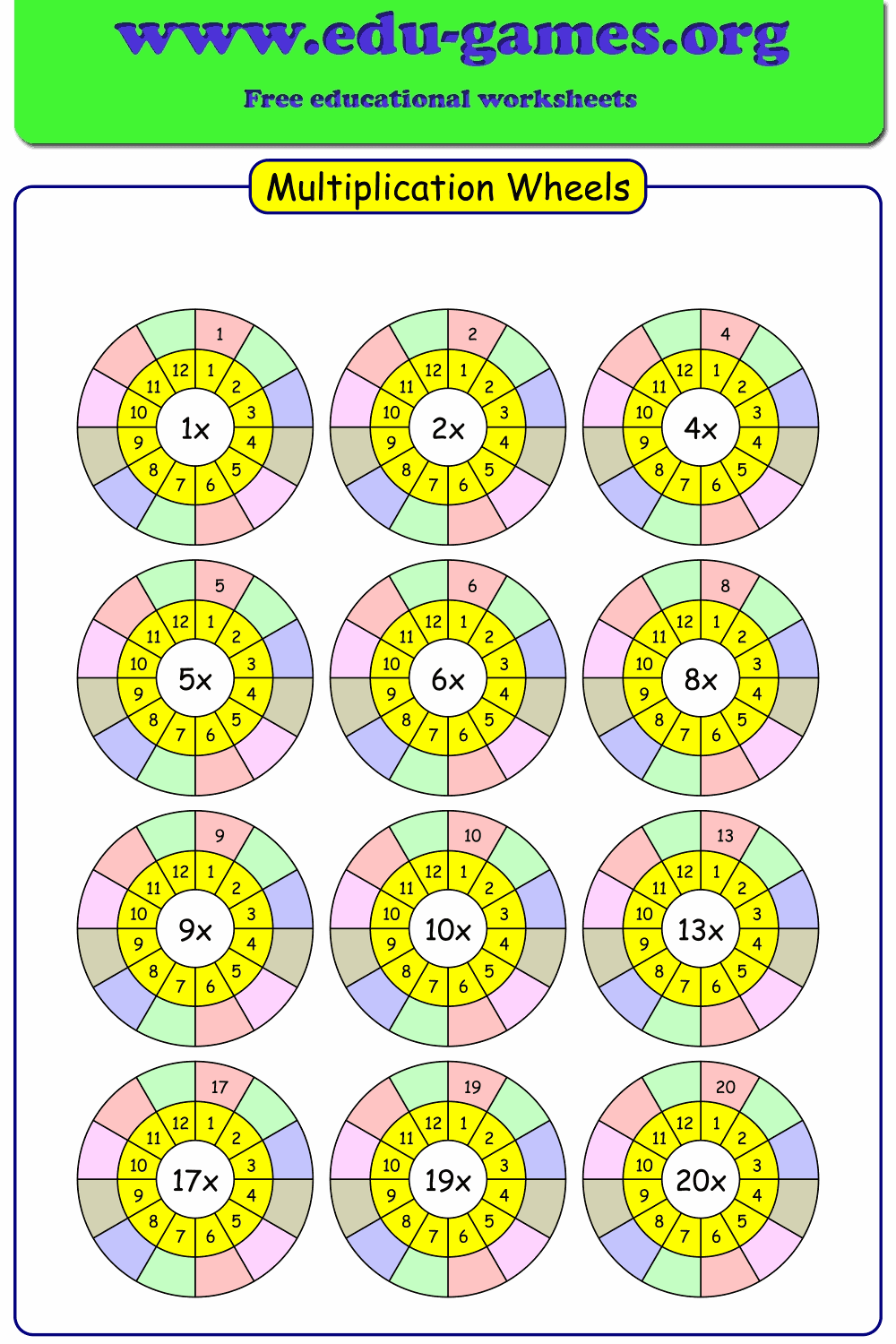 Multiplication Wheel Worksheet Generator | Free Printable