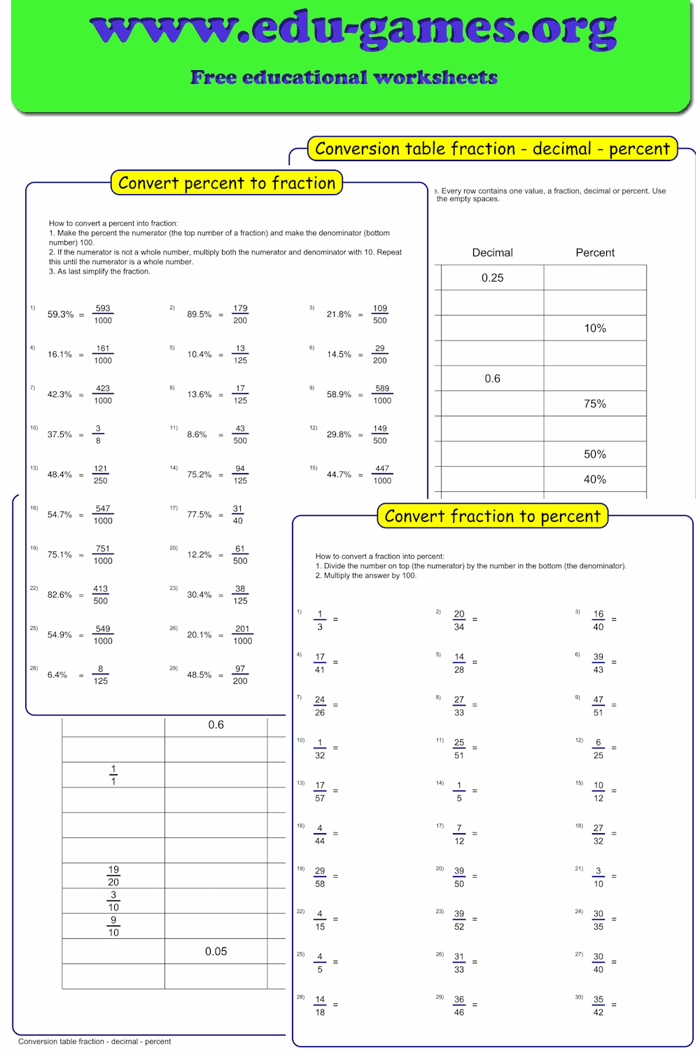 Free Printable Percentage Worksheets