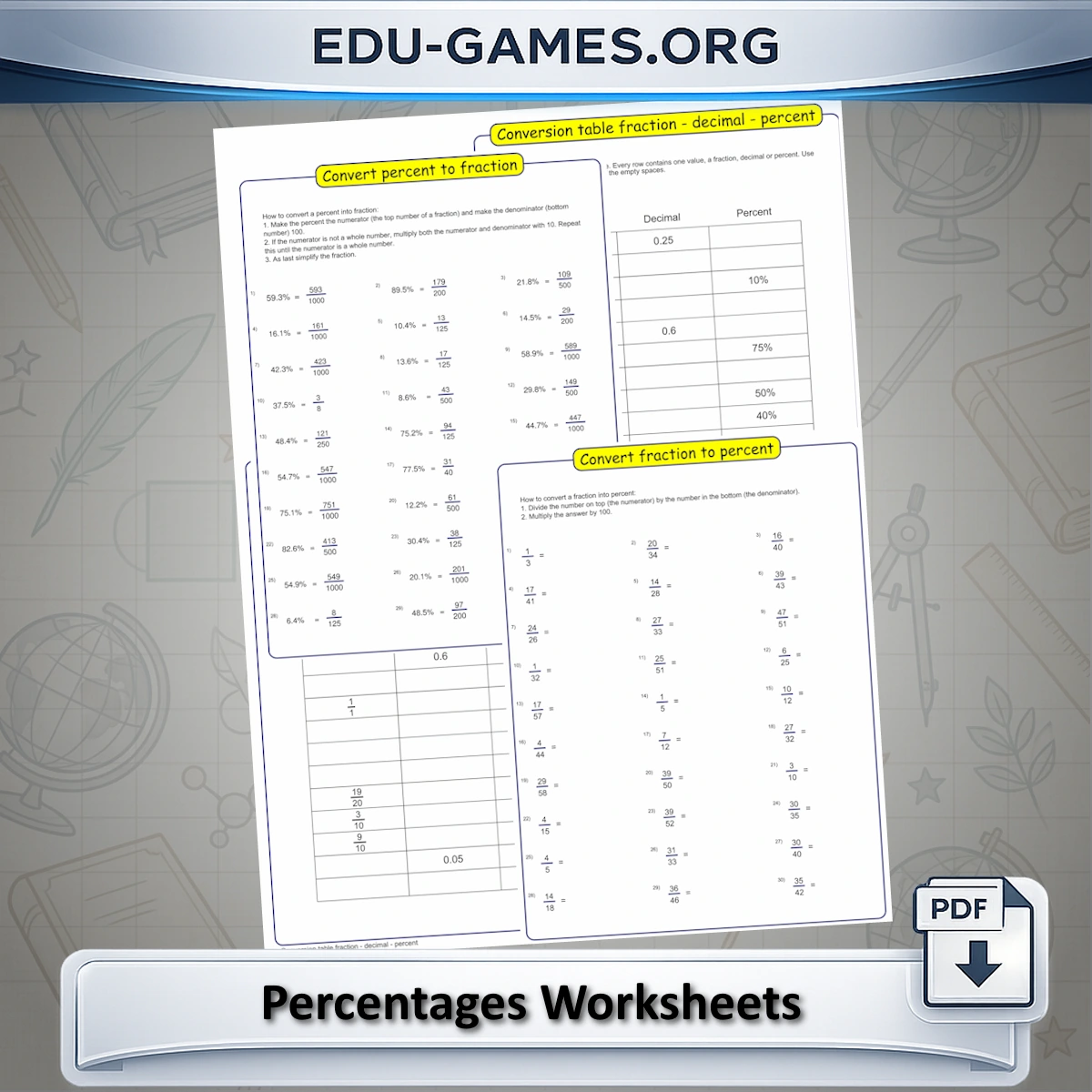 Free printable percentage worksheet generators