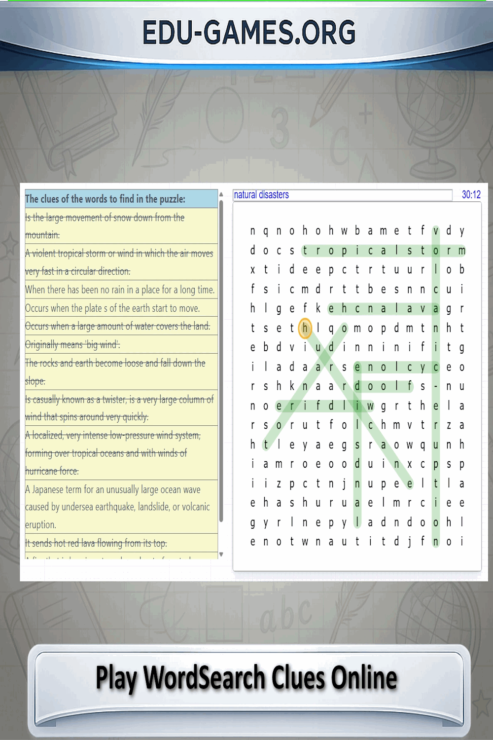 Play Word Search Clues Puzzles Online | Free Word Search Games