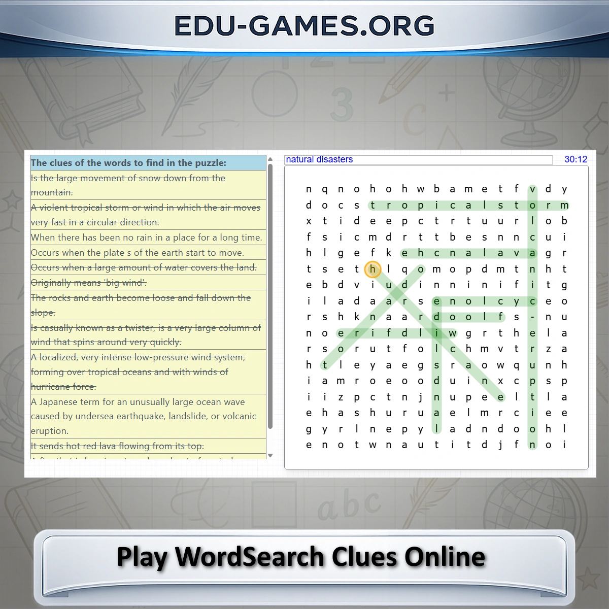 Play free word search clues puzzles online