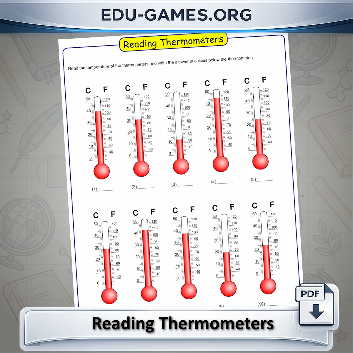 Free printable reading thermometer worksheet generator