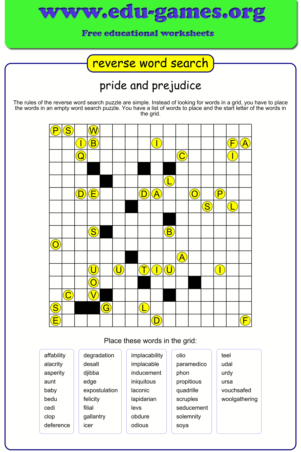 Reverse Word Search Maker: Free Printable Puzzles | Edu-Games