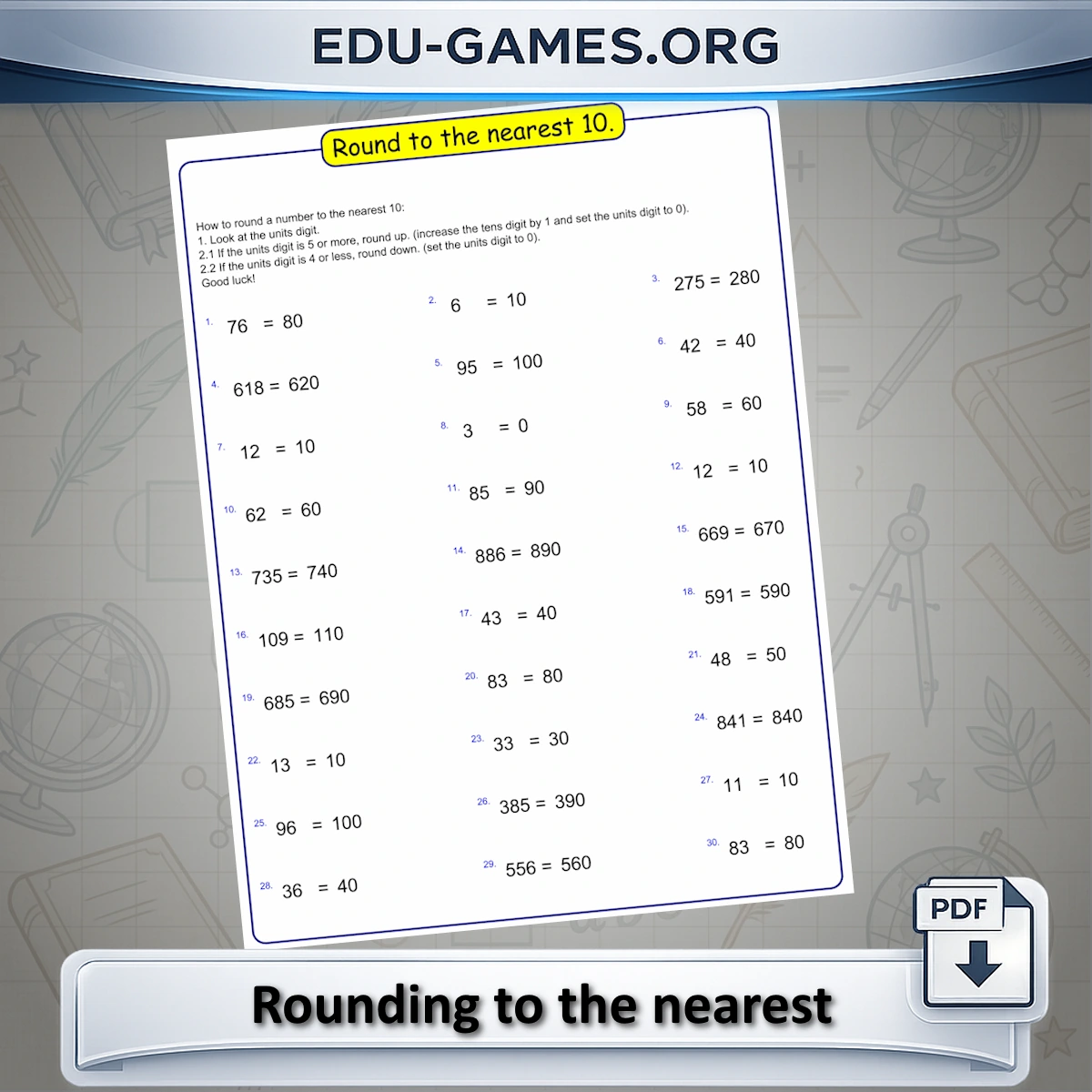 Printable rounding to the nearest 10 or 100 worksheet generator