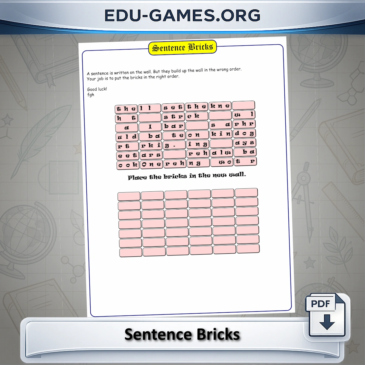 Free printable sentence bricks puzzle maker