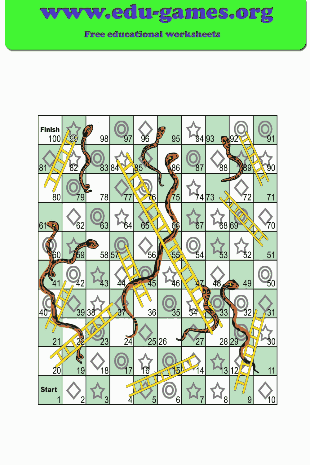 Free Printable Snakes and Ladders Board Game — Download PDF Template | Edu-Games